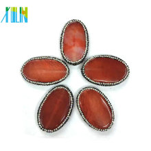 crystal paved brown color egg shape agate slab slice pendants jewelry